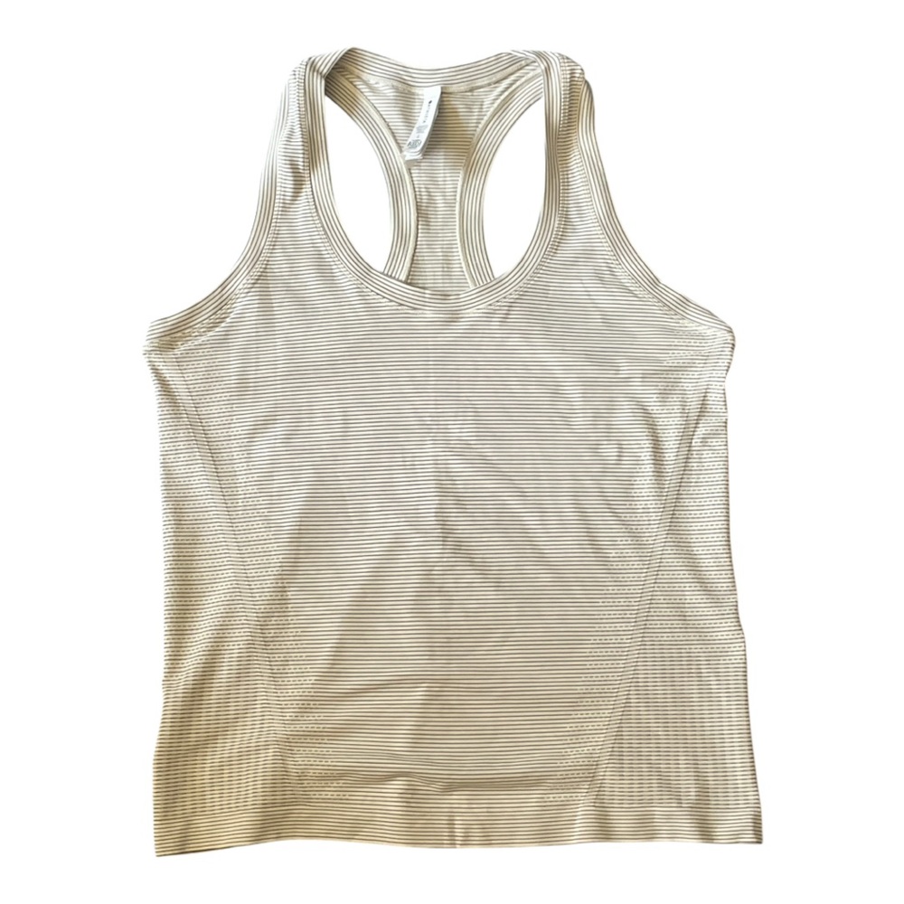 #017, Athleta Momentum blue/white stripe tank top, NWT, size L